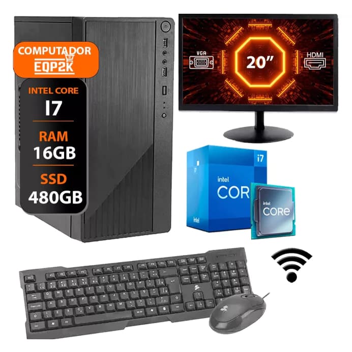 Computador Intel I7 16gb Ssd 480gb Monitor 20 Teclado Mouse + 4gb