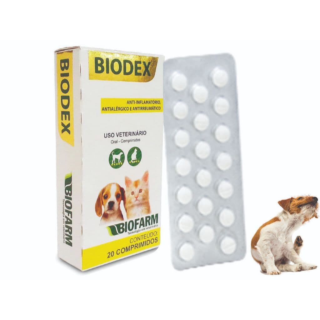 Biodex 20 cp Remédio Coceira Cachorro e Gatos Antialérgico para Cachorro Anti inflamatório
