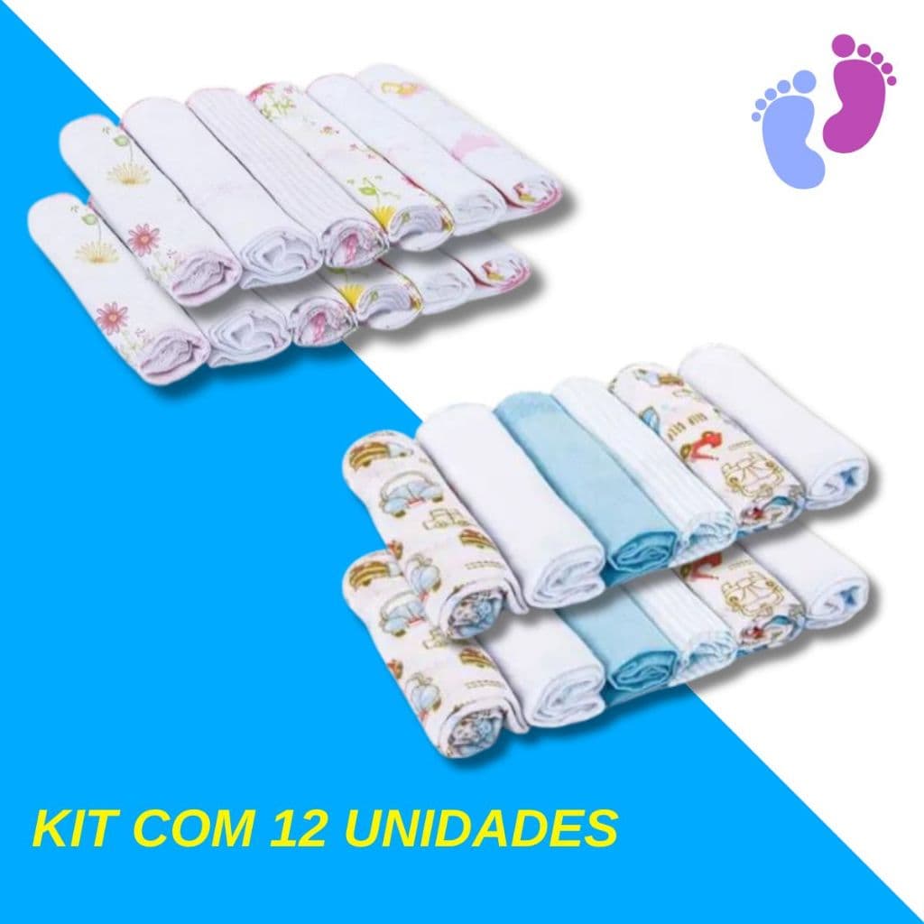 12 Unidades Pano de Boca Bebe Fralda de Boca Babete 100% Algodão 30cm x 30cm