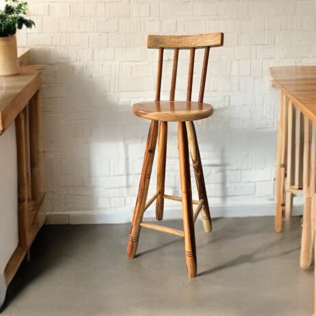 Banqueta Alta com Encosto Madeira Maciça 70cm Alt Tamborete Encosto Banco Médio Banquinho encosto