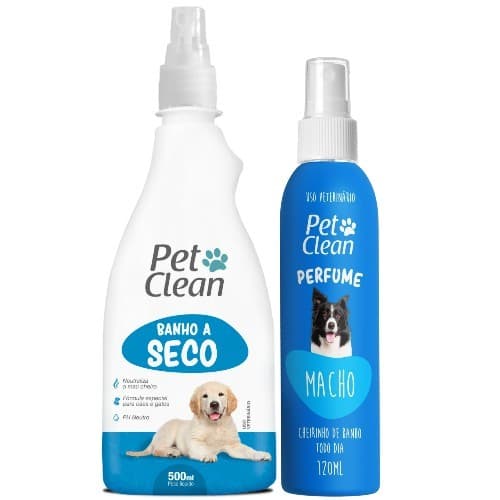 Kit Banho a Seco Sem Enxague + Perfume para Cães e Gato Pet Clean