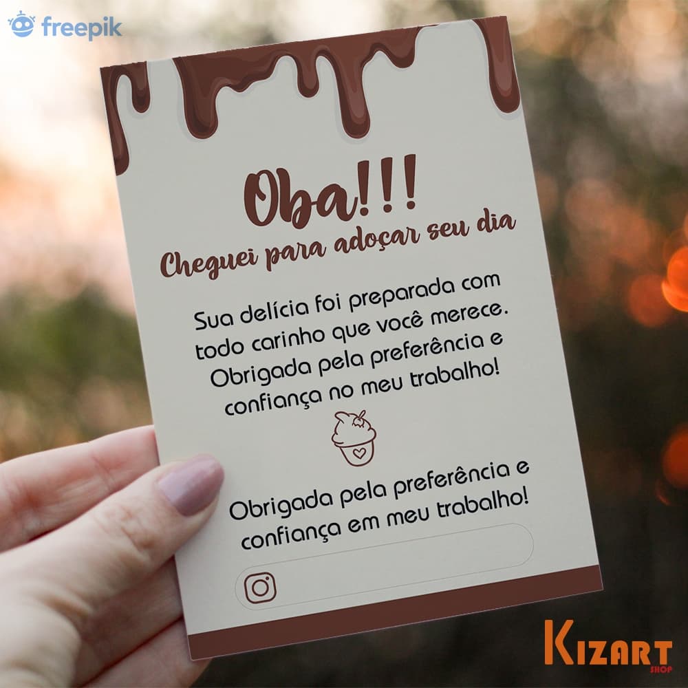 100+ Unidades Card Cartão Doceria Oba! Cheguei Para Adoçar Seu Dia Obrigada Pela Preferência!