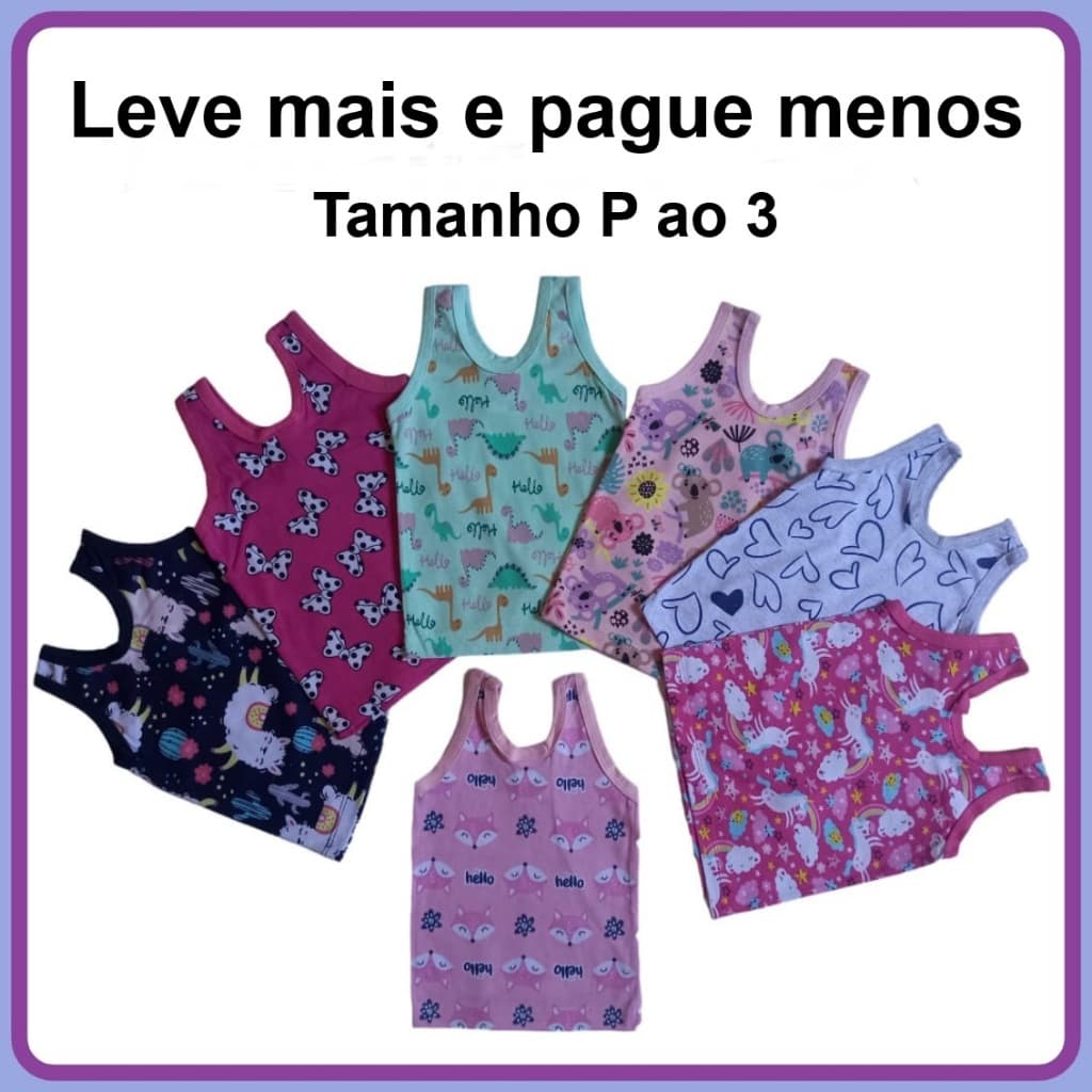 Camiseta Regata Bebê Infantil Feminina malha 100% algodão