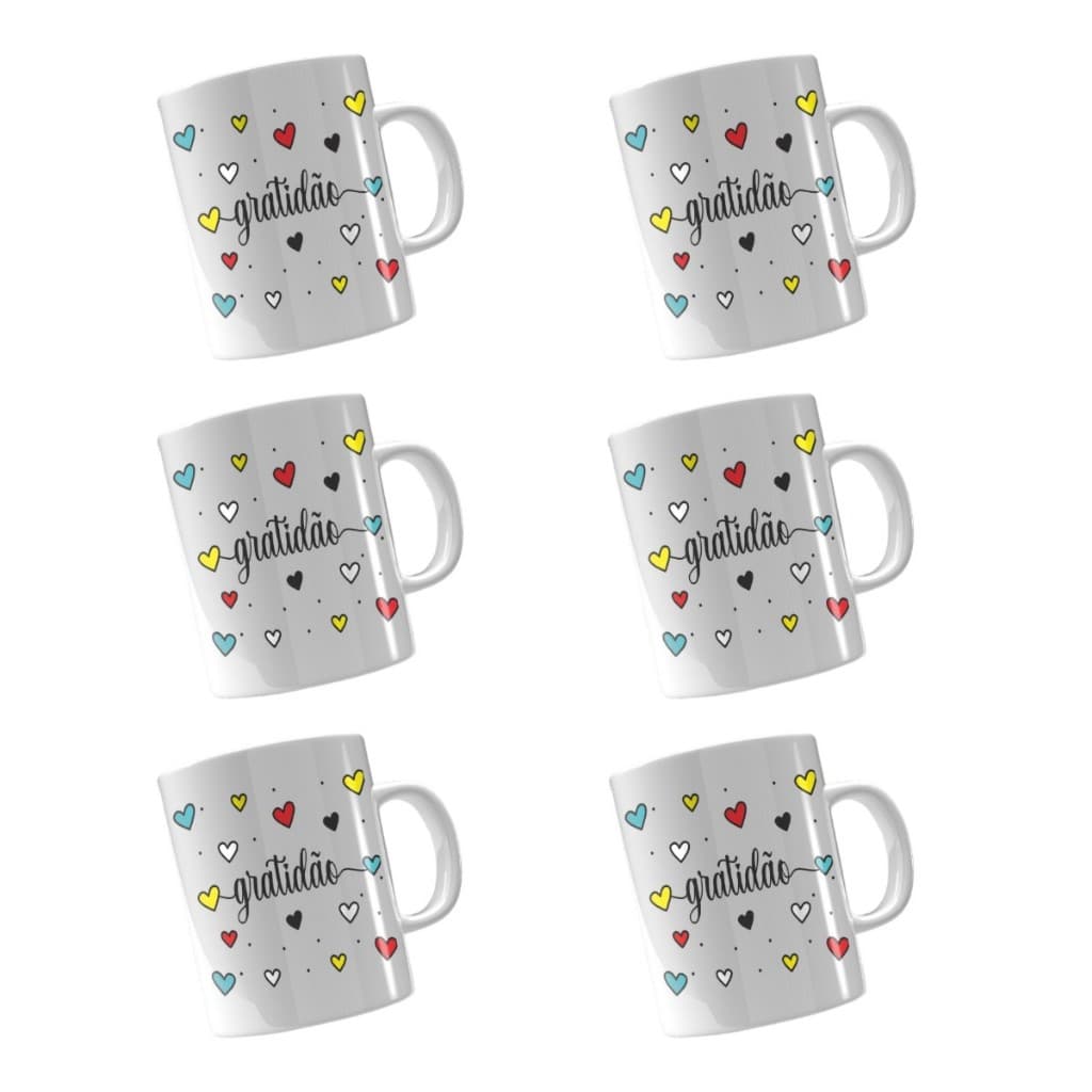 Kit 6 Canecas de Porcelana 120ml - Tema Gratidão - Inspirador