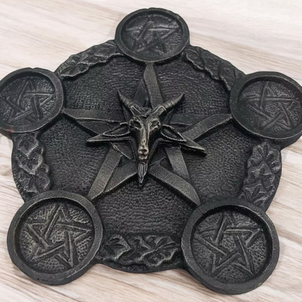 Porta Velas Castiçal Pentagrama Baphomet - 20cm - Esotérico Decorativo