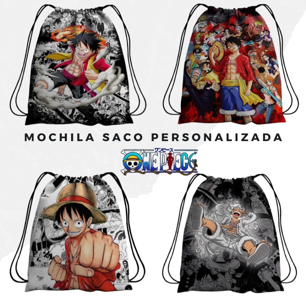 Bolsa Mochila Saco Unissex One Piece Estampada – Luffy, Clã dos Piratas, Anime, Academia e Escola