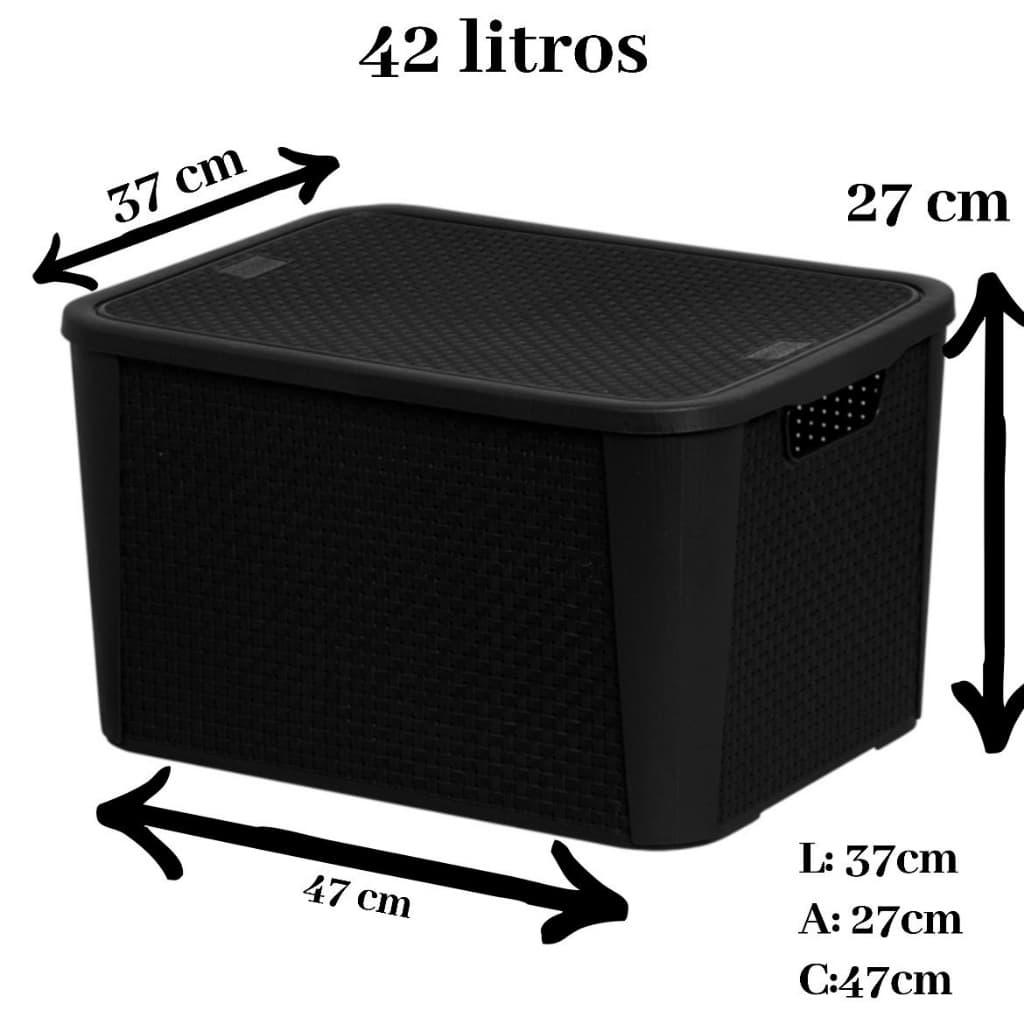 Kit 04 Caixas Organizadora / Guarda Brinquedos Rattan Preta 42 Litros