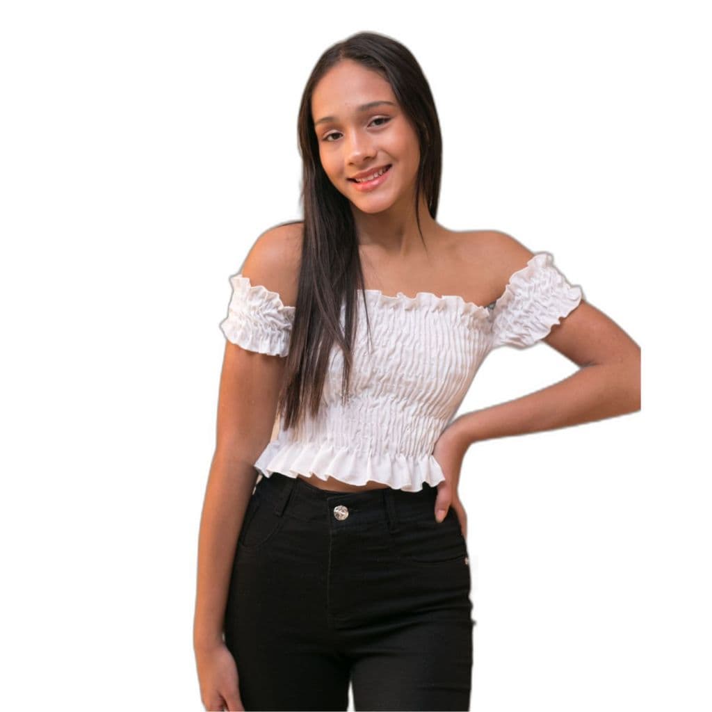 Cropped Infantil Ciganinha Manga Curta Ombro a Ombro Moda Menina