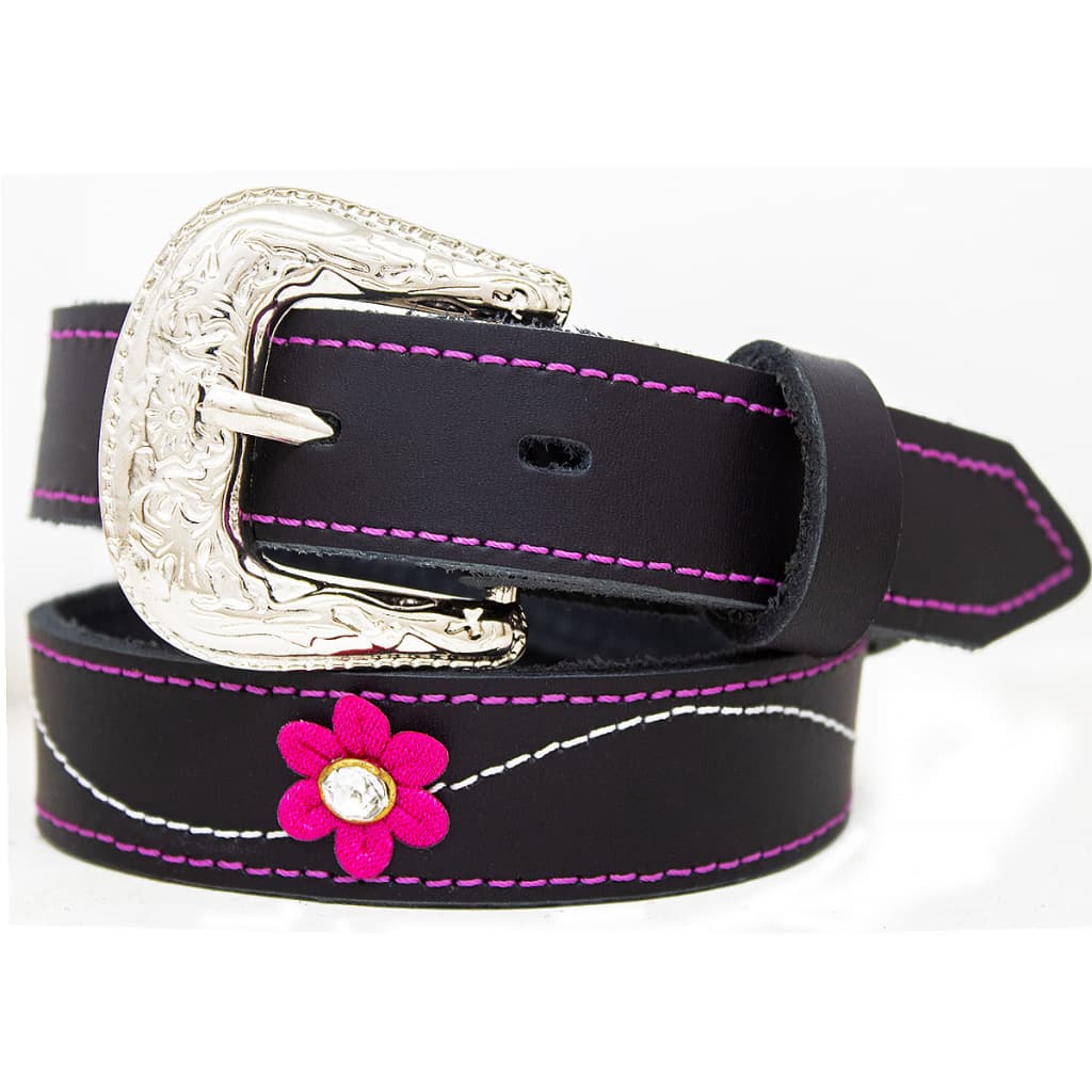 Cinto Infantil Cowgirl Couro C/ Flor + Fivela Tradicioal Criança