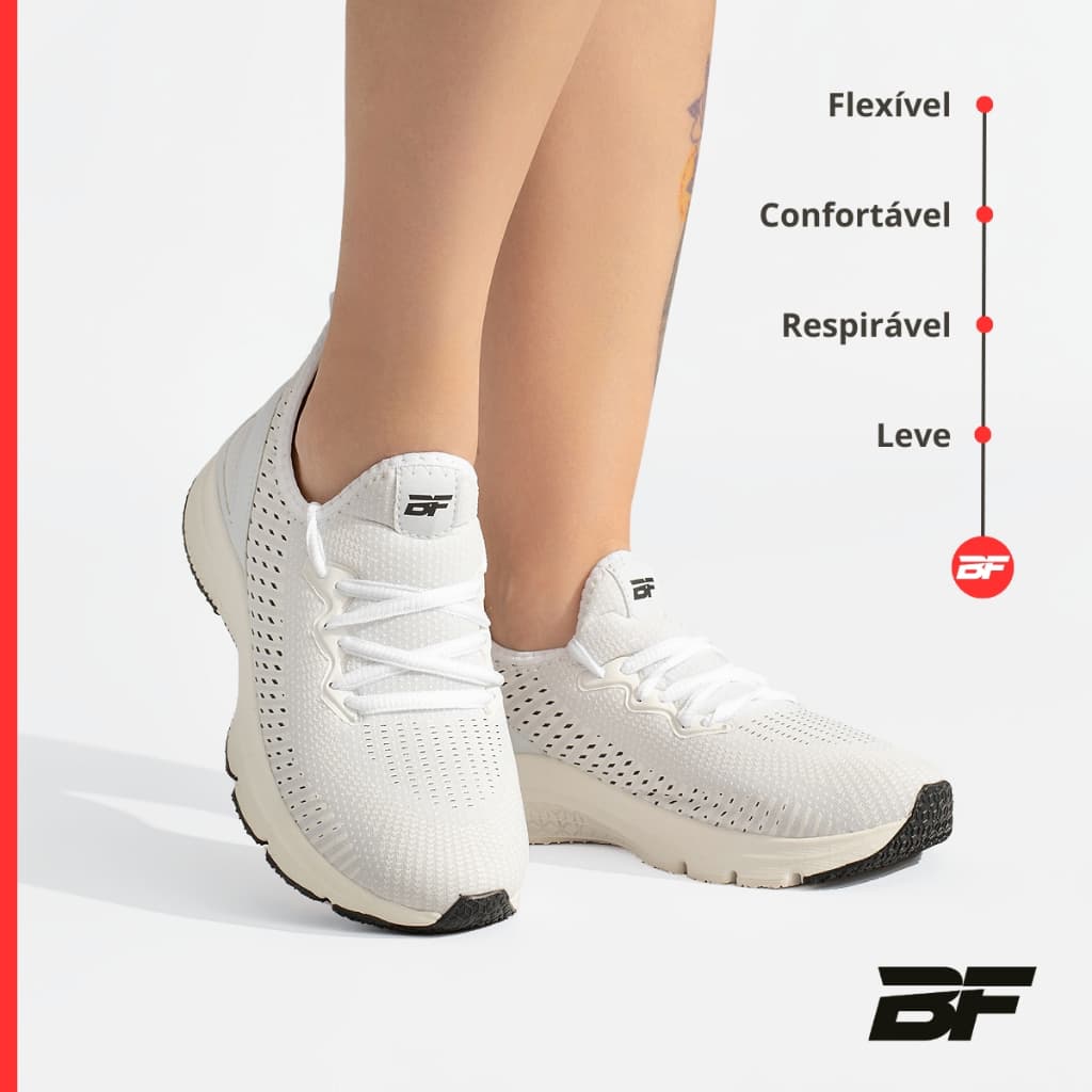 Tênis Feminino Branco Caminhada Academia Treino Esportivo Corrida BF Shoes