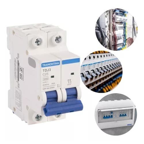 Disjuntor Bipolar 6A, 10A, 16A, 20A, 25A, 32A, 40A, 50A, 63A, 70A Curva C Tramontina