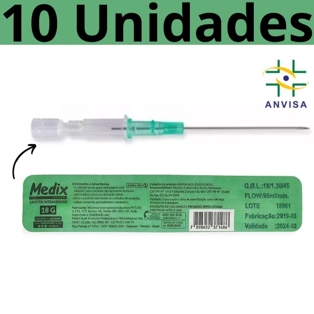 Cateter n 18 Body Piercing Intravenoso Periférico Jelco 10 Unidades