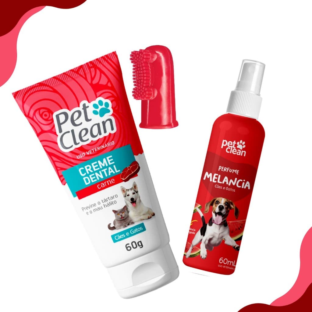 Kit Creme Dental Sabor Carne Escova De Dente Perfume Frutas Vermelhas Pet Cachorro e Gatos