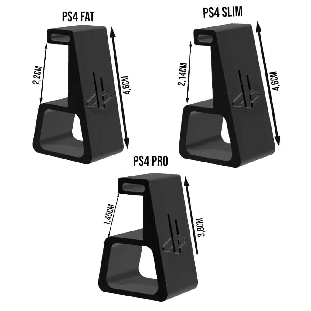 Suporte Playstation Ps4 FAT / Ps4 SLIM / Ps4 PRO Horizontal Pezinho Elevação PRETO Impressão 3D