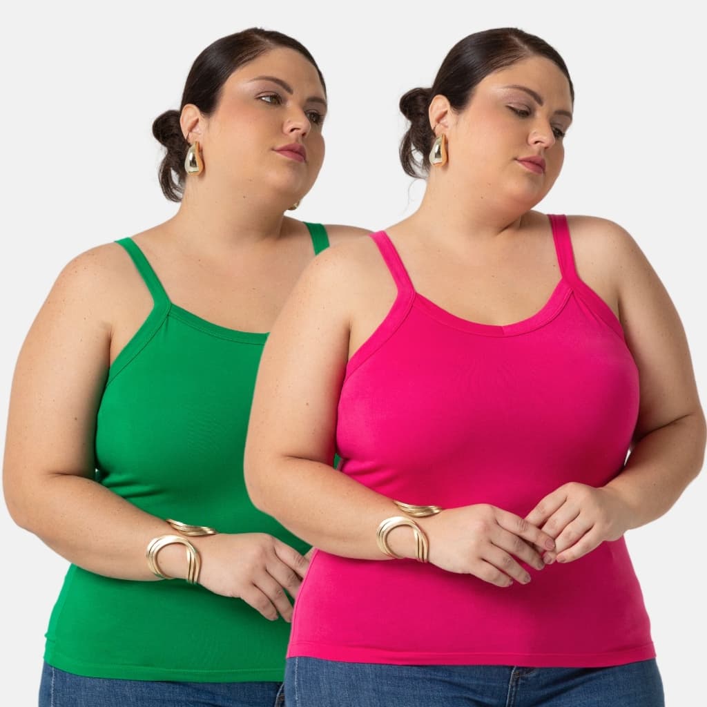 Kit 2 Regata De Viscolycra Plus Size Feminina Várias Cores Tamanhos Grandes 1123-KIT2