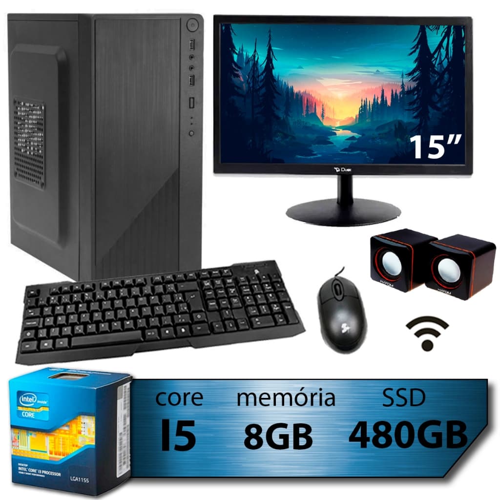 Pc Computador I5 Intel Core Ssd 480gb Memoria 8gb Monitor 15'' - Completo
