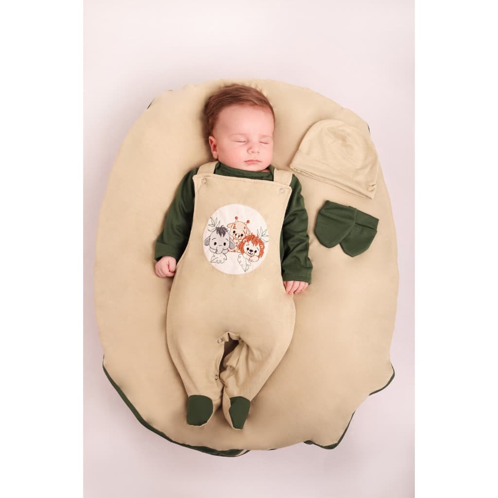 Saída Maternidade Menino Jardineira Floresta 05 peças Roupa de Bebê Menino