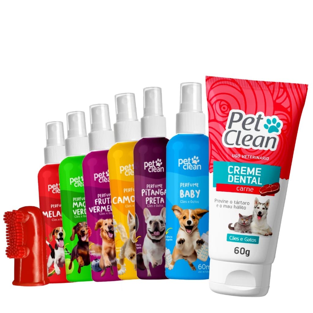 Creme Pasta de Dente Pet + Perfume Colonia Caes + Escova Dental para Cachorro Gato - Escolha