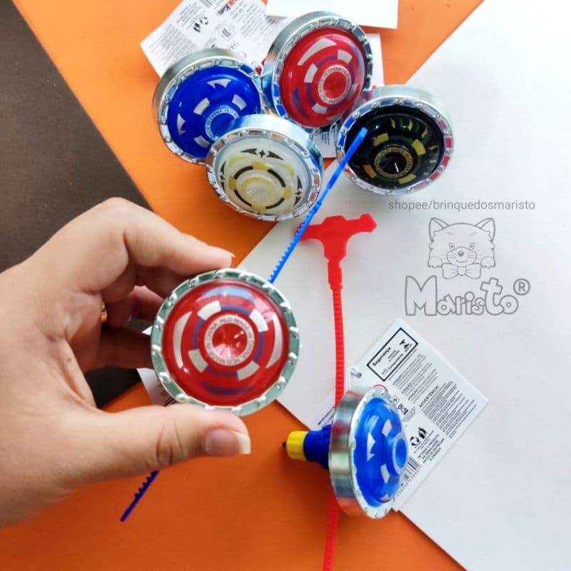 Caixa c/ 24 Mini Brinquedos Pião Beyblade de Metal com Lançador Corda e com Luz