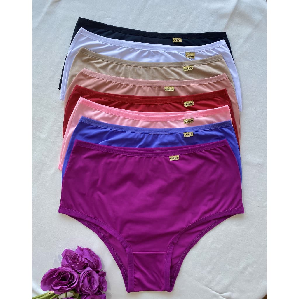 Kit Calcinhas Calçola Senhora Plus Size Hot Pants Conforto Cós Alto Cintura Alta