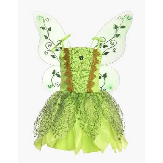 Fantasia Vestido Tinker Bell Fada Verde Infantil Festa Aniversário com Asas