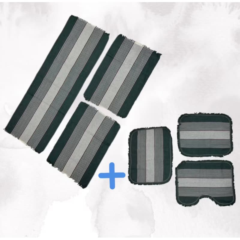 Jogo de Banheiro + Jogo Passadeira Tapete de Cozinha 3 Peças