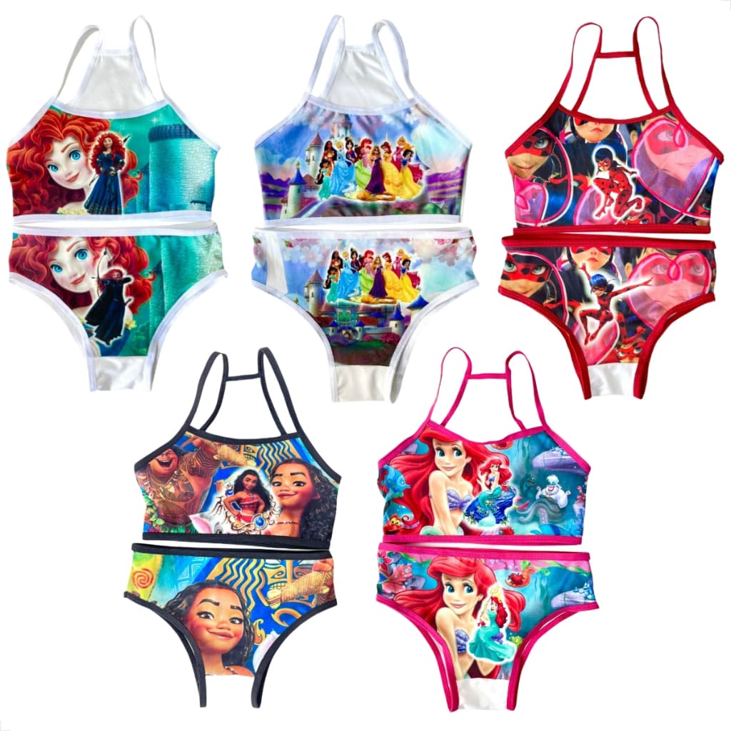 KIT 5 Conjunto Roupa Infantil Menina Moça Wega Sublimado Personagens Disney