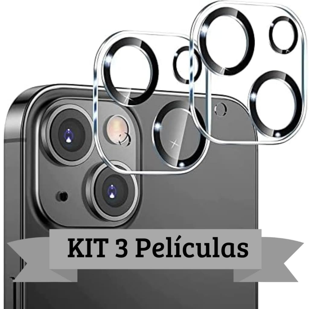 Kit 3 Películas IPhone 16 15 14 13 12 11 Pro Max Câmera Traseira Lente de Vidro 3D Protege l IPhone