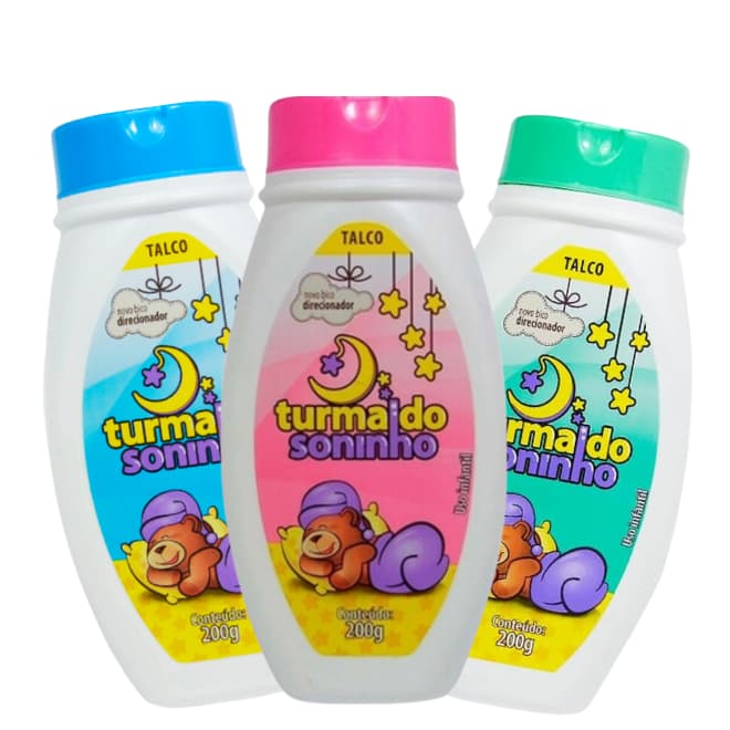 Talco Infantil de Bebê 200gr Pele Seca e Protegida Turma do Soninho Azul Rosa ou Verde