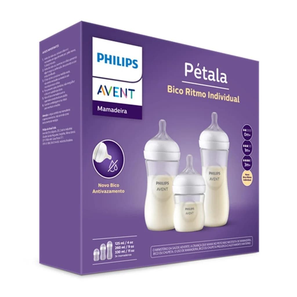 Kit 3un Mamadeira Avent Pétala - 125ml+260ml+330ml