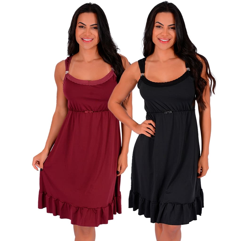 Kit 2 Camisolas de Amamentação Microfibra e Renda Mamãe e Bebê | 0184