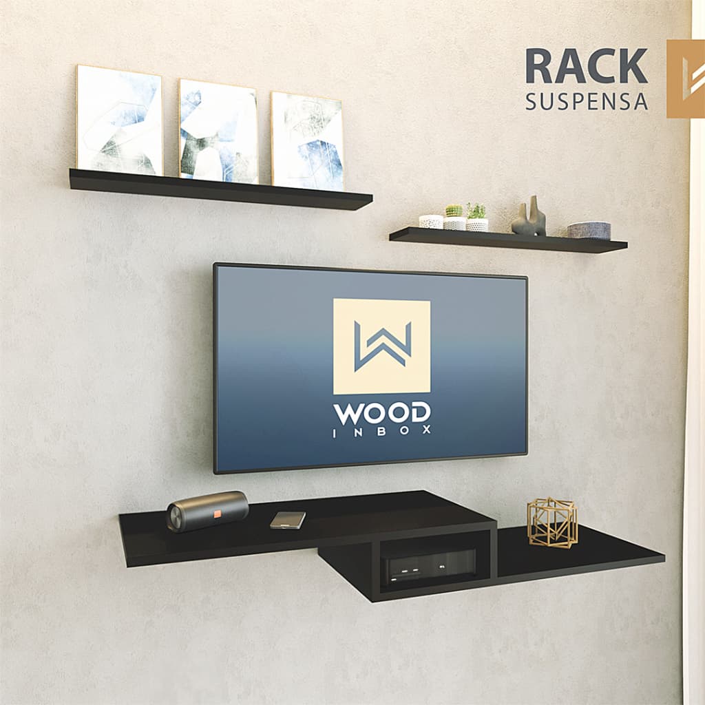 Rack Suspenso Com Nicho e prateleiras painel de tv sala