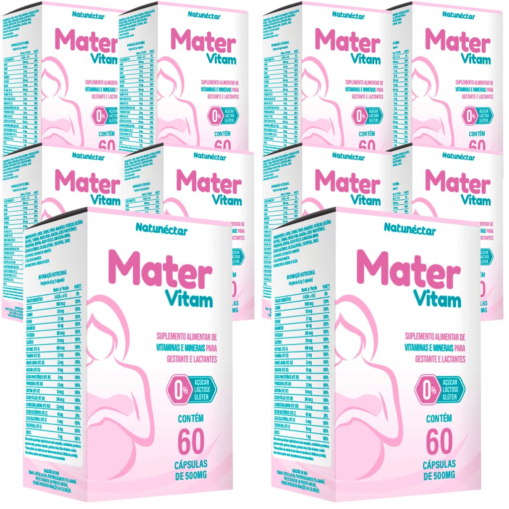 Kit Combo Atacado 10X Mater Vitam 600 cápsulas Multivitamínico Gestante Lactante Mamãe