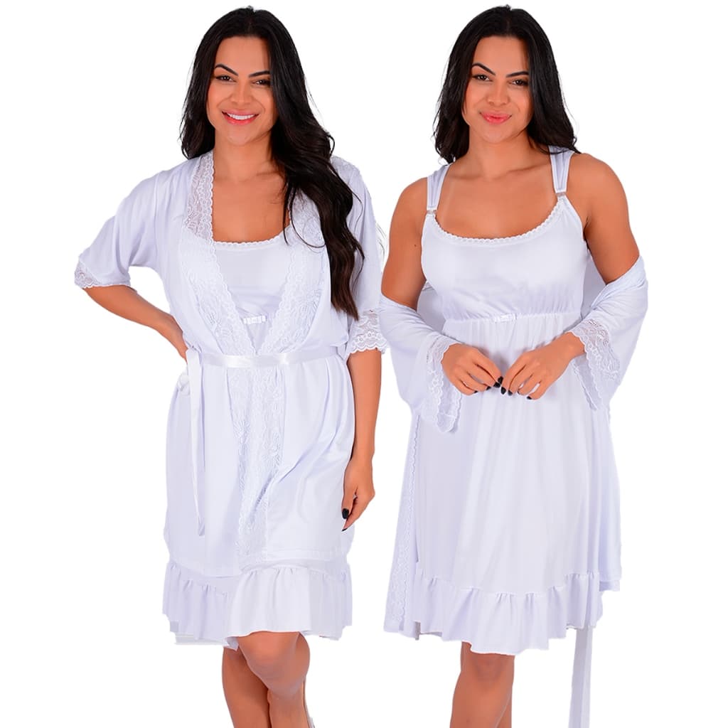 Kit Camisola Amamentação mais Robe Microfibra e Renda Moda Feminina Mamãe e Bebê | 0184.850