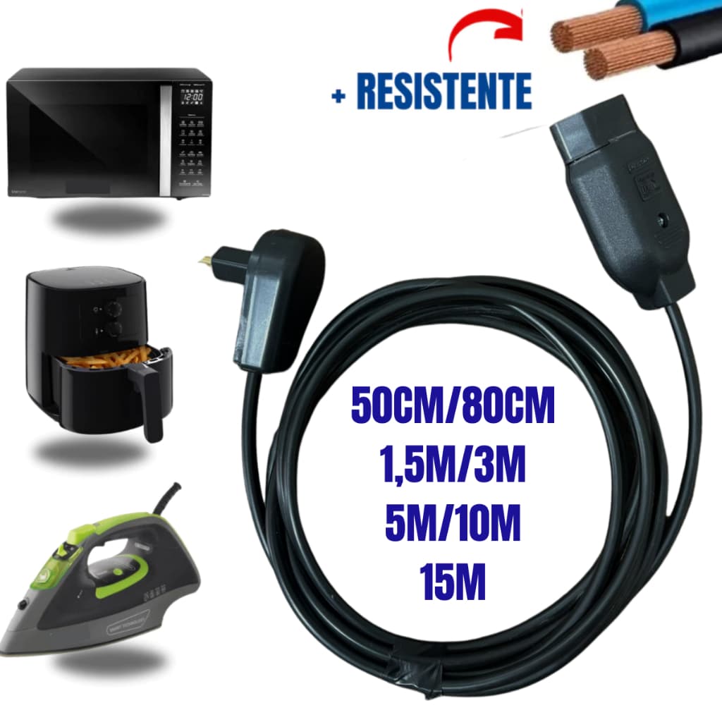 Extensão De 1 Tomada 10/20 Amperes Com Desconto 50cm/80cm/1,5/3/5/10/15 Metros
