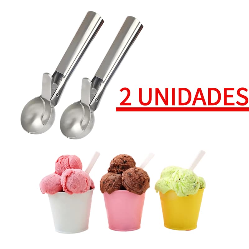 Conjunto de 2 Colheres de Sorvete em Aço Inoxidável Com Ejetor Profissional