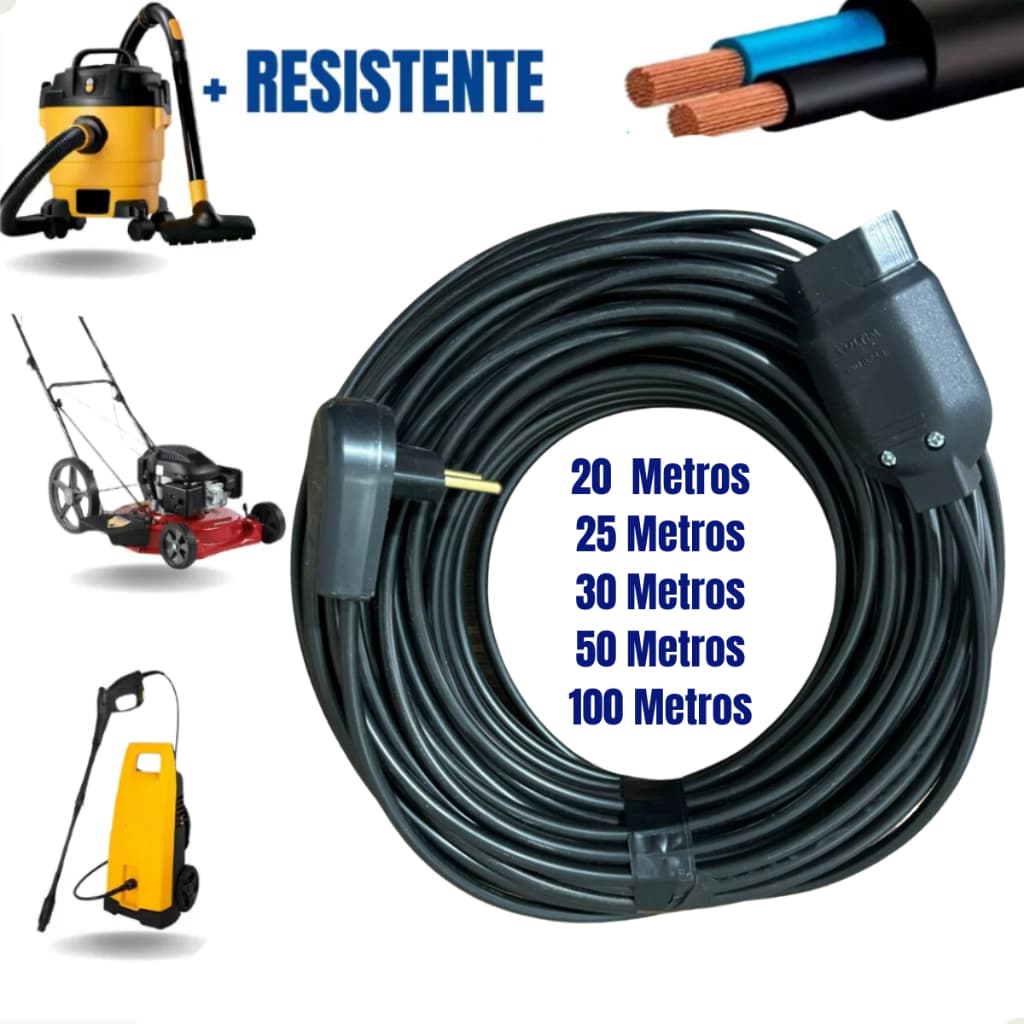 Extensão Elétrica Grande 20/25/30/50/100 Metros Reforçada 10/20a Bivolt