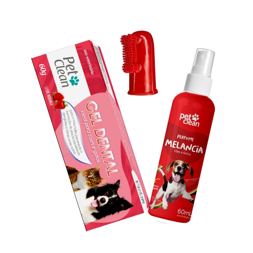 Kit Gel E Escova Dental Pet Perfume Melancia Para cachorro e gato Banho e Tosa