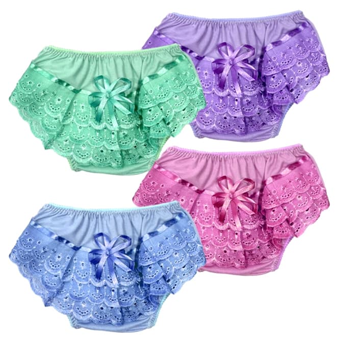 Kit 5 Calcinha Infantil Bebê Folho Renda Cetim Tapa Fralda