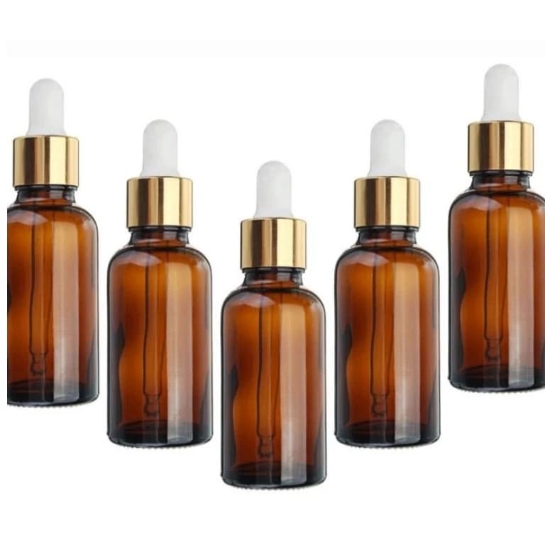 10 Frascos De Vidro Âmbar Conta Gotas gotejador 30ml Tampa Dourada Premium