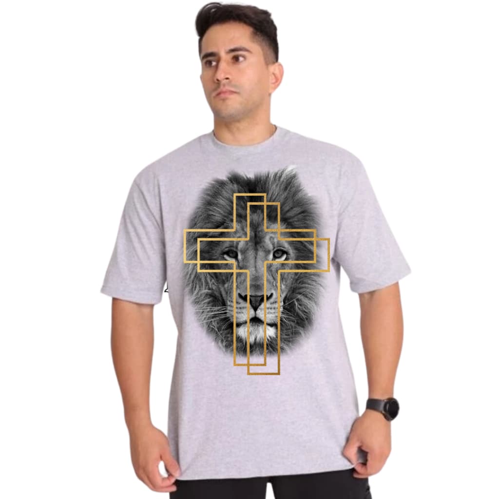 Camiseta Oversized Leão de Judá Blusas de Igreja Malha Algodão