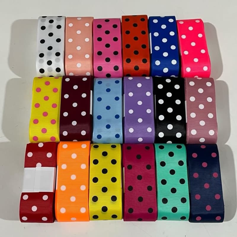 Fita para Laço Gorgurão Estampada Bolinha 38mm com 10 Metros