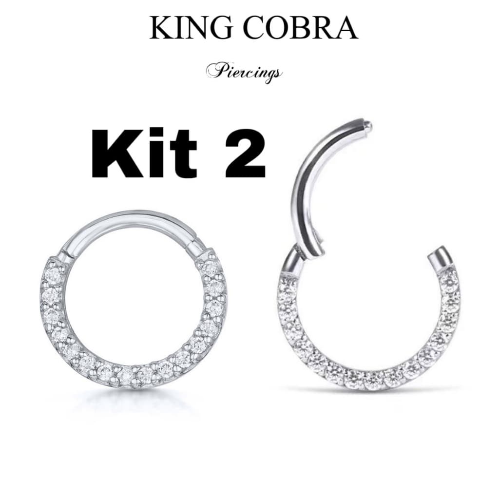 Kit 2 Piercing de Argolas Cravejadas Com Zircônia Prata e Dourado KA209
