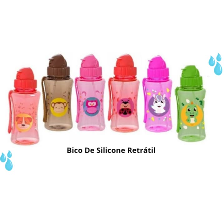 Garrafinha De Agua Infantil Garrafa Com Canudo Retratil De Silicone