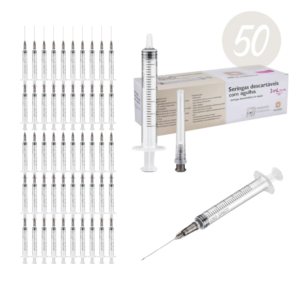 Seringa 3ml Luer Slip + Agulha 25x7 - Caixa C/ 50 Unidades