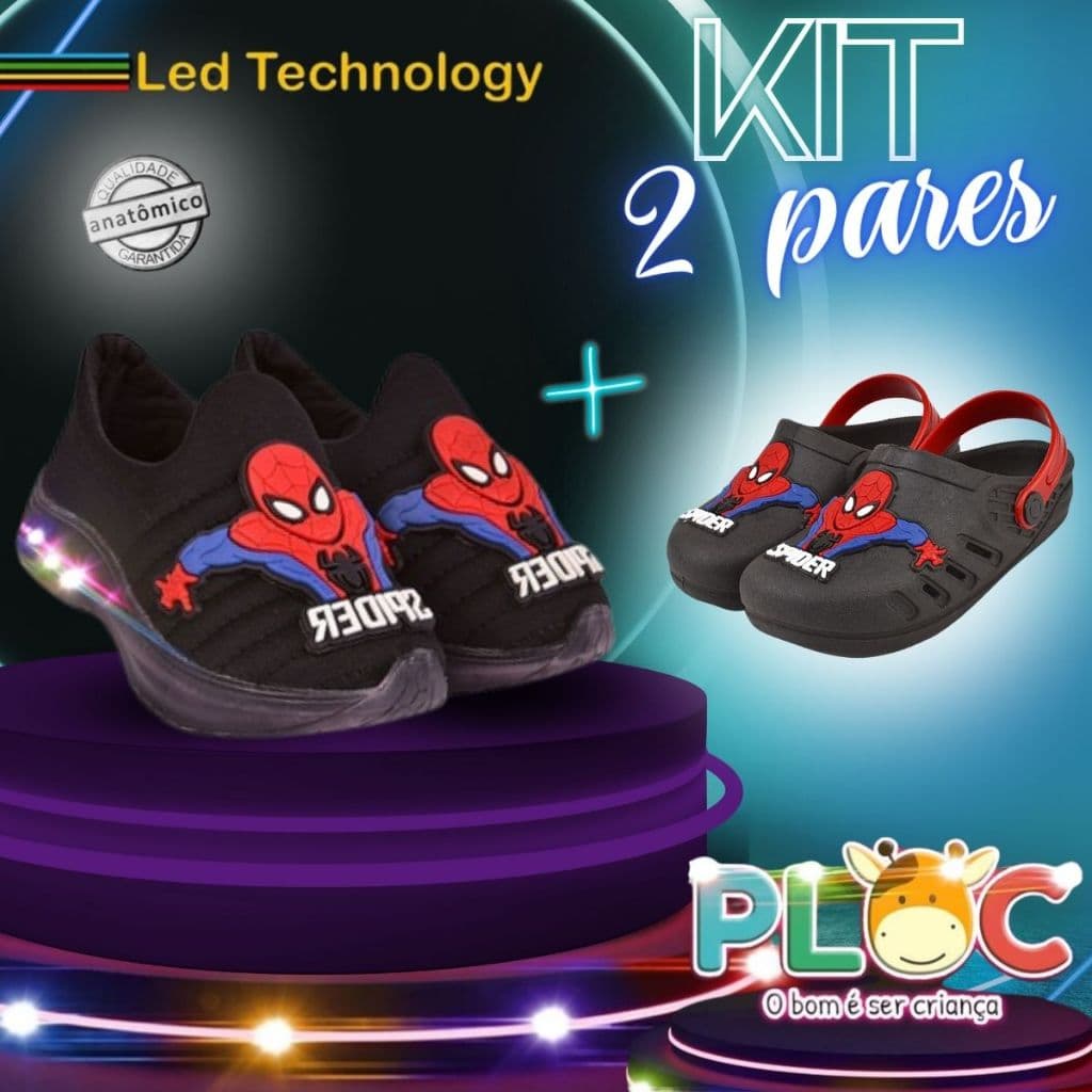 2 PARES PLOC [TÊNIS+SANDÁLIA]  HOMEM ARANHA LED07+BAB07