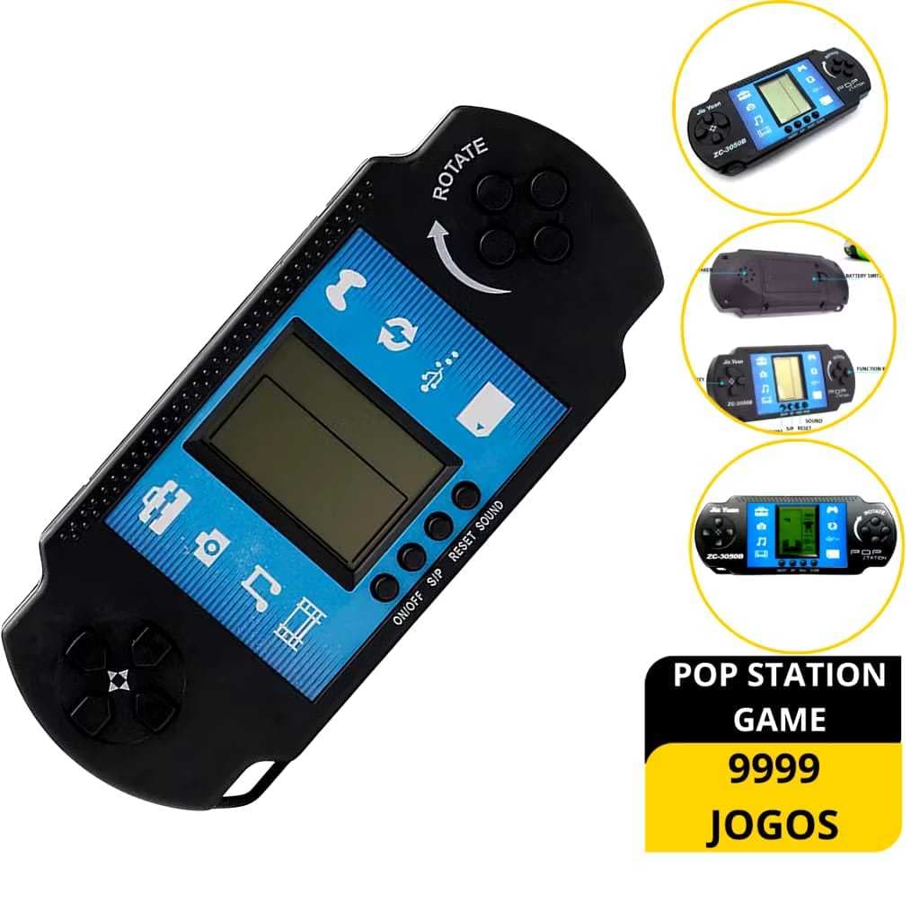 Pop Station Mini Game Portátil Retrô De Mão Puzzle E Brick Brain Training 9999 Jogos Eletrônicos