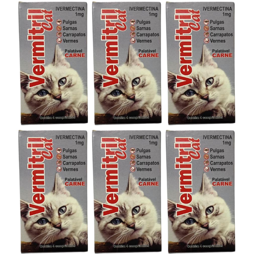 Vermitril GATOS - Anti Pulgas, Carrapatos, Vermes, Sarnas 24 Comprimidos mastigáveis