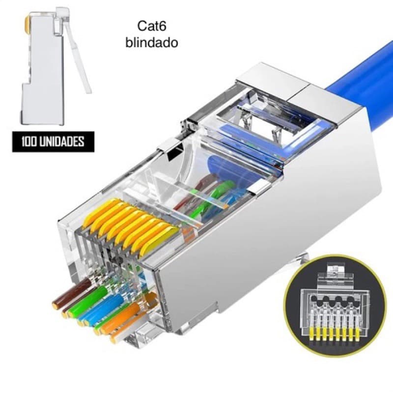 Kit Conectores RJ45 Cat6 Vazado Blindado de Passagem 5, 10, 20, 50, 100 - UNIDADES