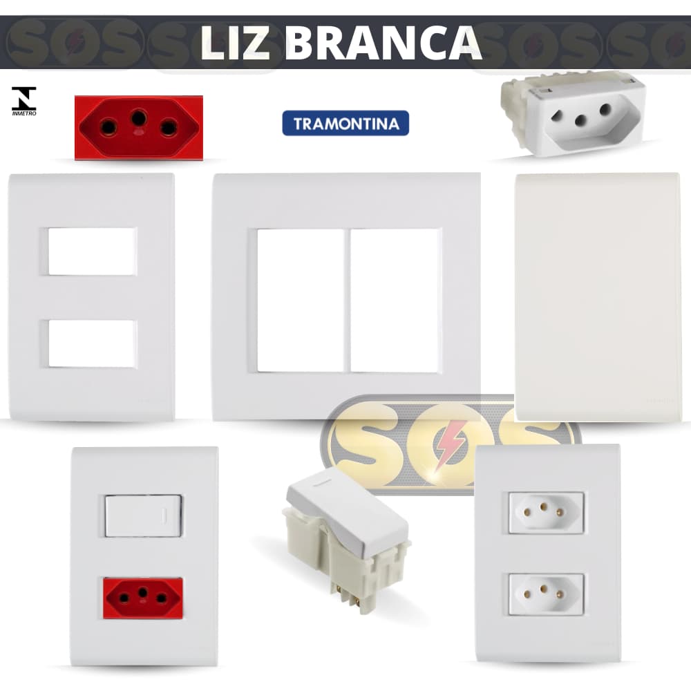 MÓDULO INTERRUPTOR, TOMADA 10A, 20A, RJ11, RJ45, PLACA 4X2, OU 4X4 COM SUPORTE LIZ BRANCA TRAMONTINA